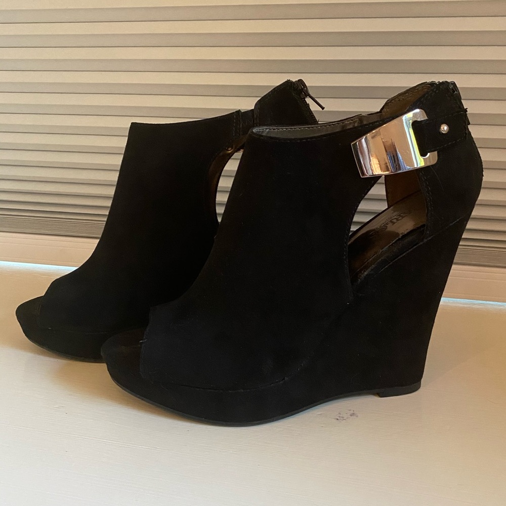 Black suede wedges